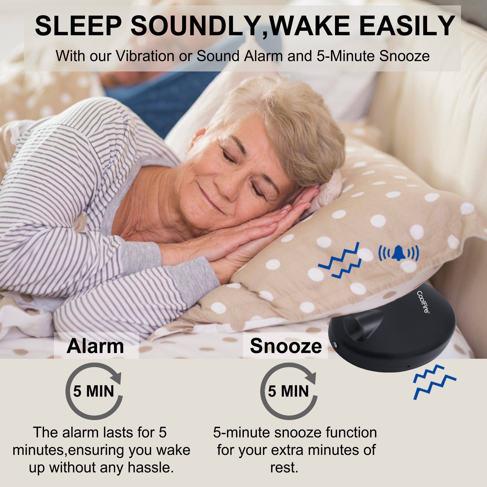 Coolfire 2-in-1 Loud & Vibrating Alarm Clock Wireless Bed Shaker, Heavy Sleepers, Desktop Loud Alarm Clock,Atomic Auto Set, Rechargeable, Under ... Coolfire 2-in-1 Loud & Vibrating Alarm Clock Wireless Bed Shaker, Heavy Sleepers, Desktop Loud Alarm Clock,Atomic Auto Set, Rechargeable, Under ...