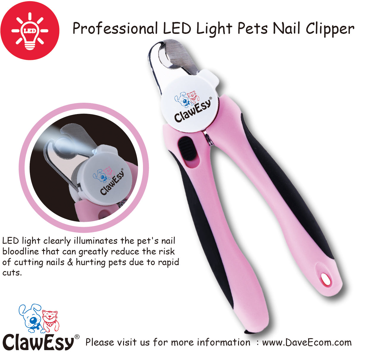 LED Light Pet Nail Clipper, Cat Dogs Professional Toenail Clippers, Dog  Claw Trimmer, Quick Trimmers for Small & Large Nails, Best Animal Safety  Cutter, Illuminated Pet Care w/ Lights & Sensor, Magnifying